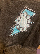 Load image into Gallery viewer, Black leopard print tee with turquoise lighting bolt