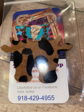 Load image into Gallery viewer, Steer head turquoise leather earrings