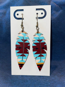 Native feather wood earrings