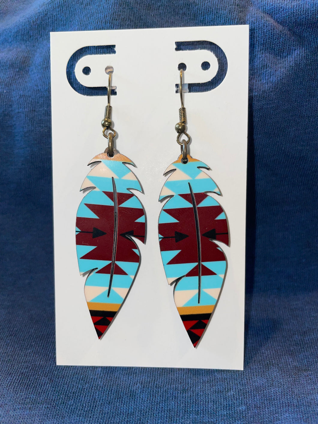 Native feather wood earrings