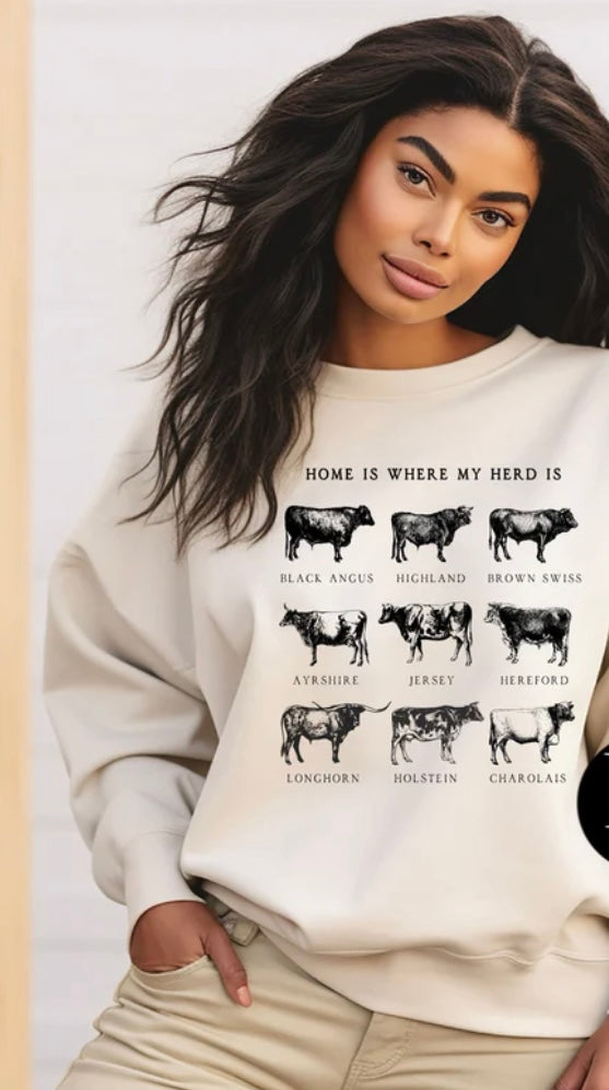 Home is where the herd is.  Cow shirt.