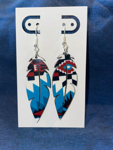 Native feather wood earrings