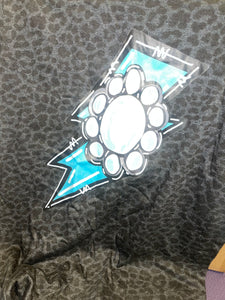 Black leopard print tee with turquoise lighting bolt