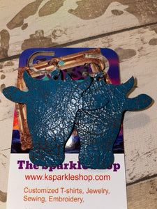 Steer head turquoise leather earrings