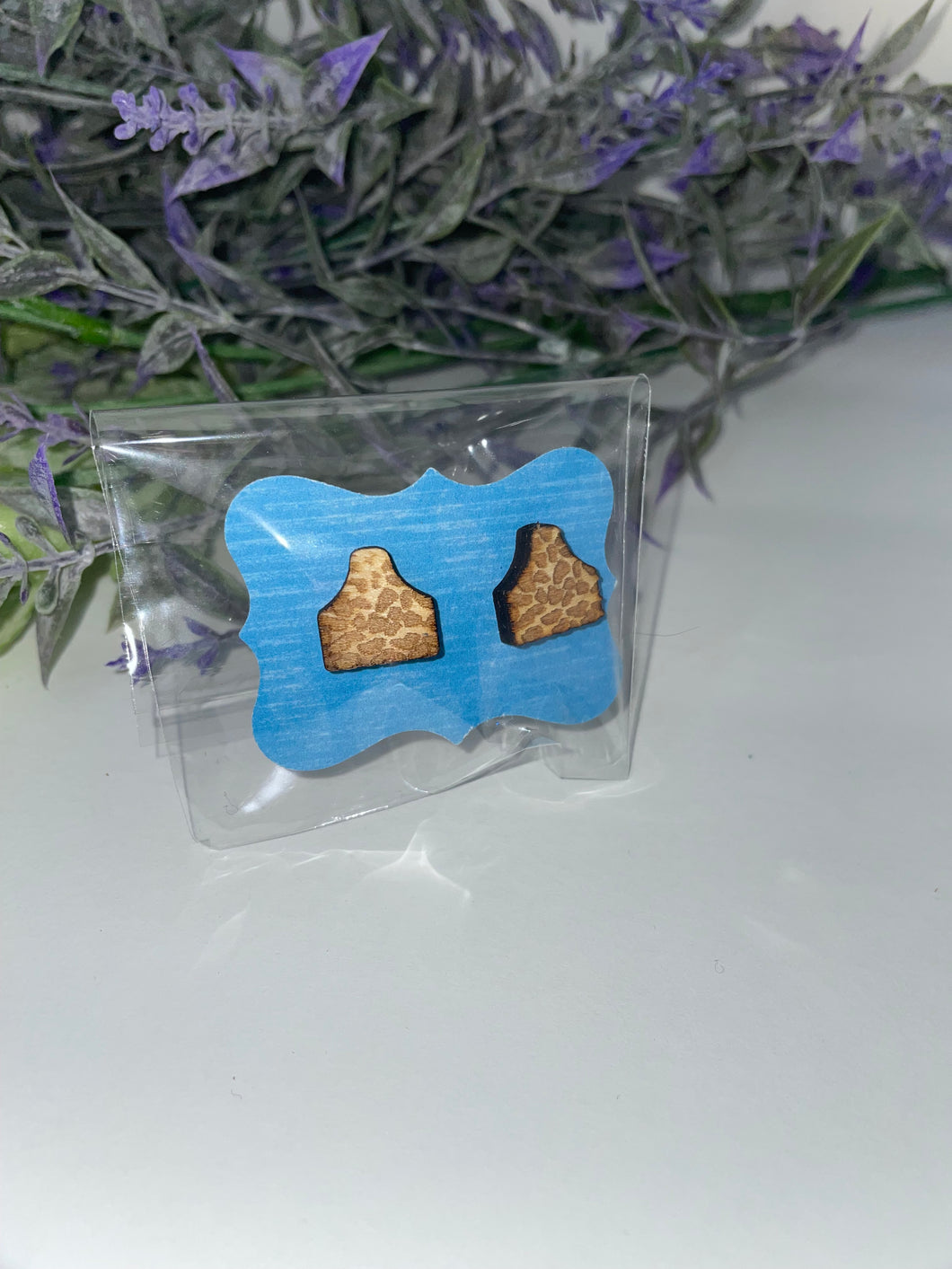 Wood Cow Tag Earrings