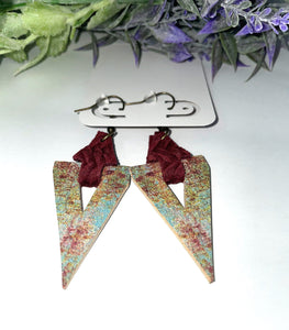 Turquoise and rustic brown leather arrow shaped earrings.