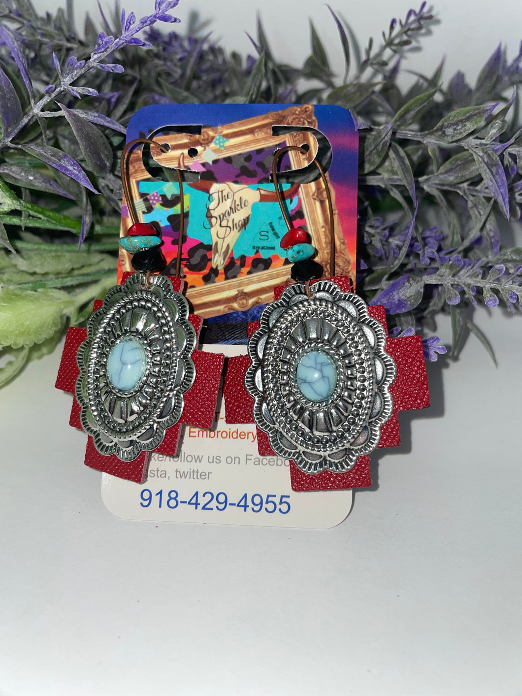 Aztec concho Red and Turquoise earrings