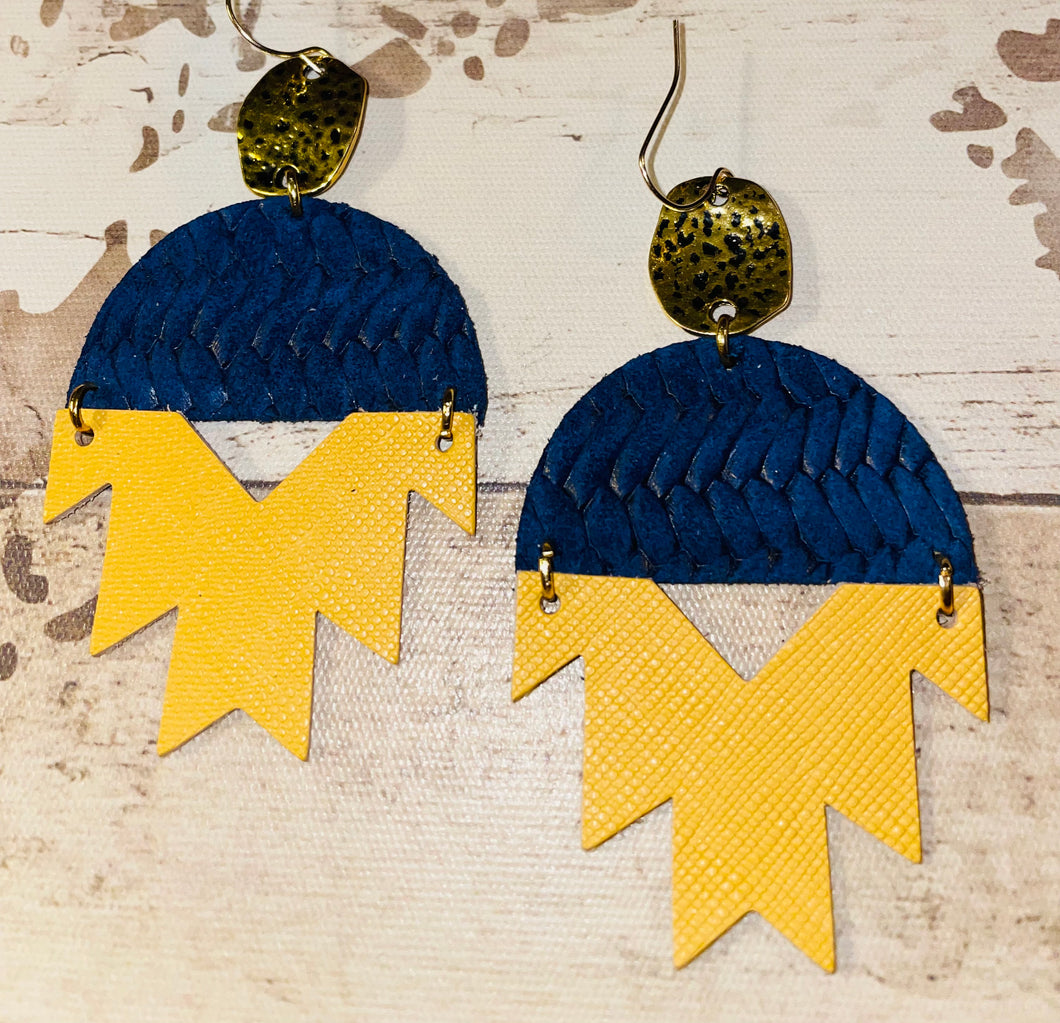 Gold and Navy Aztec Leather earrings