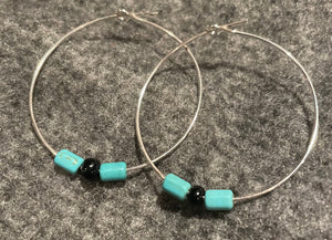 Black & Turquoise silver hoop earrings