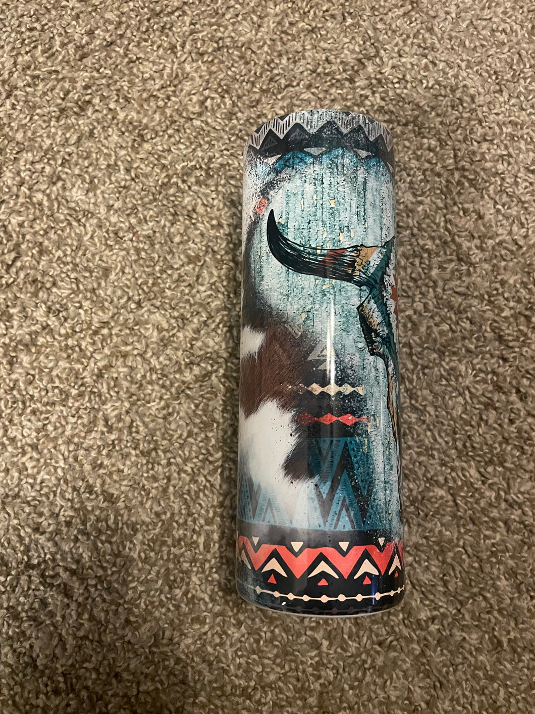 Aztec Native skull cowprint Tumbler