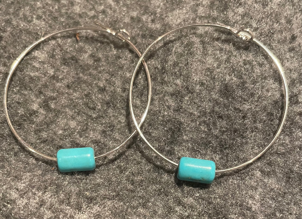 Turquoise silver hoop earrings