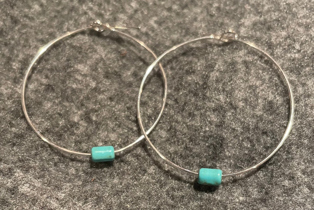 Turquoise silver hoop earrings