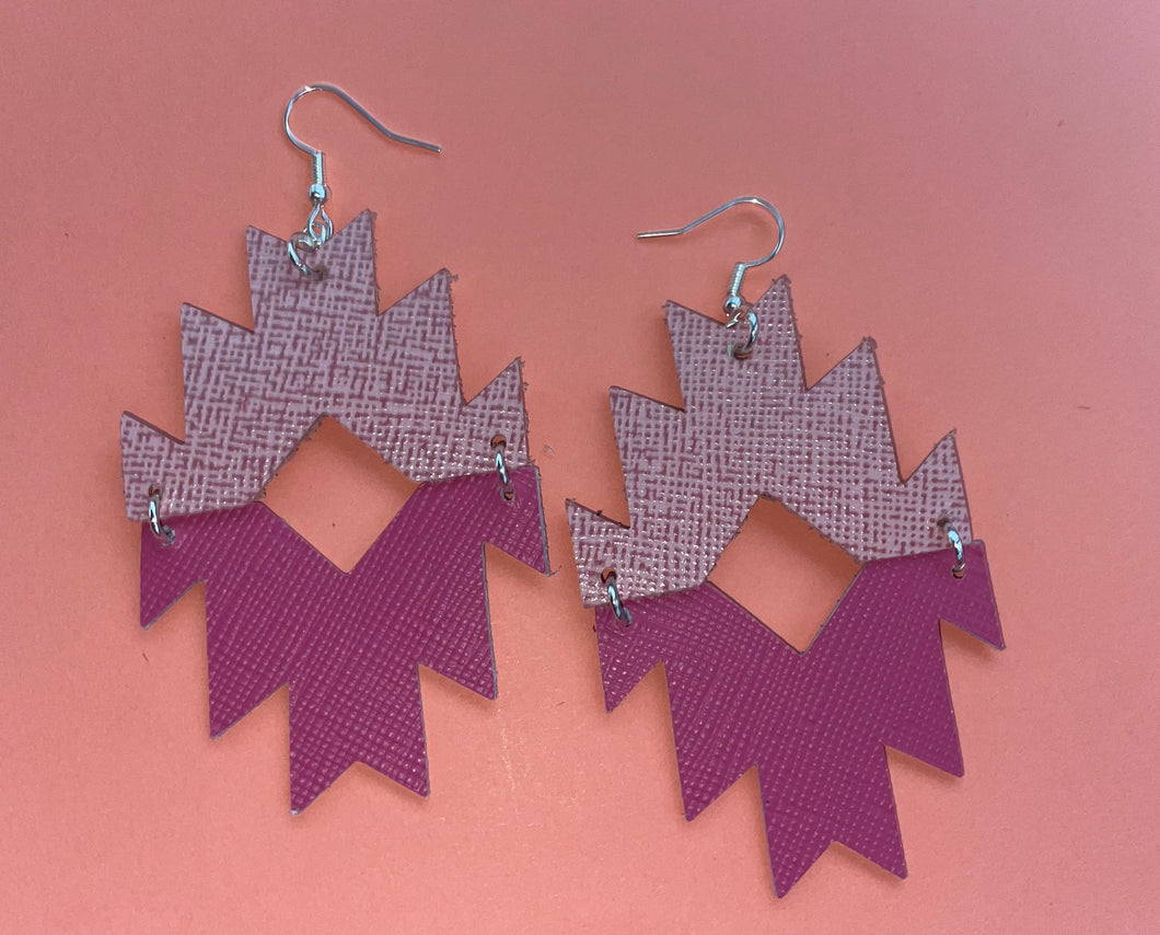 Aztec Splint Pink leather earrings