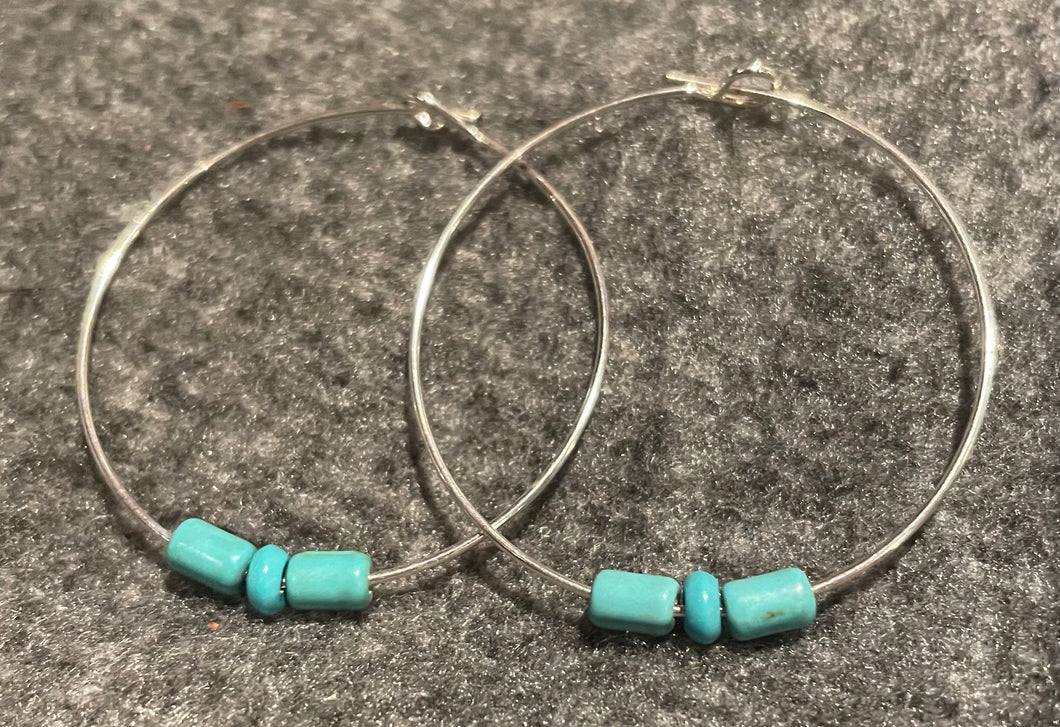 Turquoise silver hoop earrings