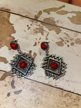 Load image into Gallery viewer, Silver Aztec earrings
