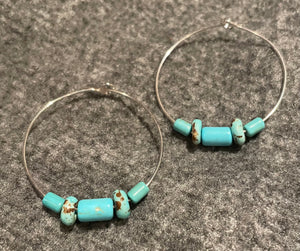 Turquoise silver hoop earrings